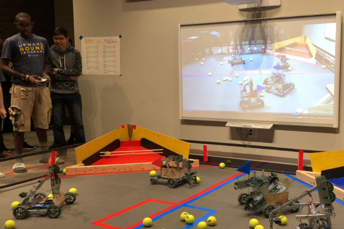 Students with the Upward Bound program at Texas Wesleyan compete against each other with their robotics during the second Upward Bound robotics competition.