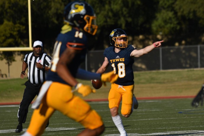 Photo of in-game action during TXWES football game vs. Wayland Baptist on Nov. 9, 2019