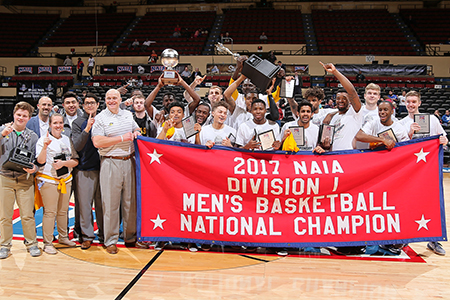 The Men's Basketball team after winning the 2017 NAIA Division I National Championship!