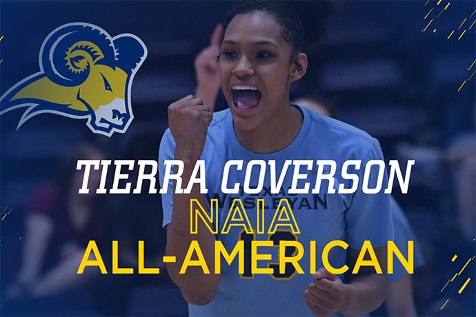 An action photo of 2018 NAIA Volleyball All-American Tierra Coverson