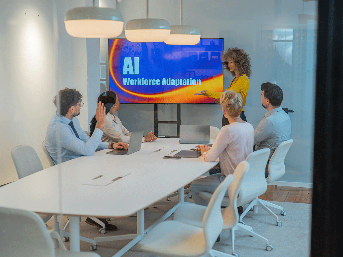 Professionals in a boardroom discussing AI regulation