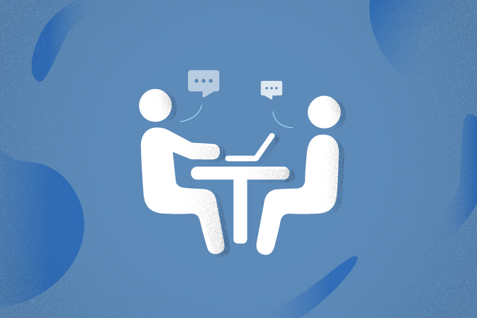 Graphic of two people seated a table and networking to be used in networking and interview section thumbnail