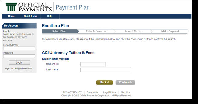 Screenshot of Office Payments enrollment form