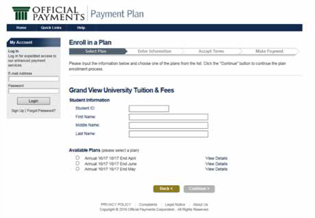 Select payment plan 
