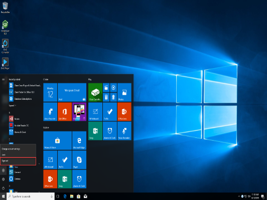 Screenshot of Windows 10 homepage