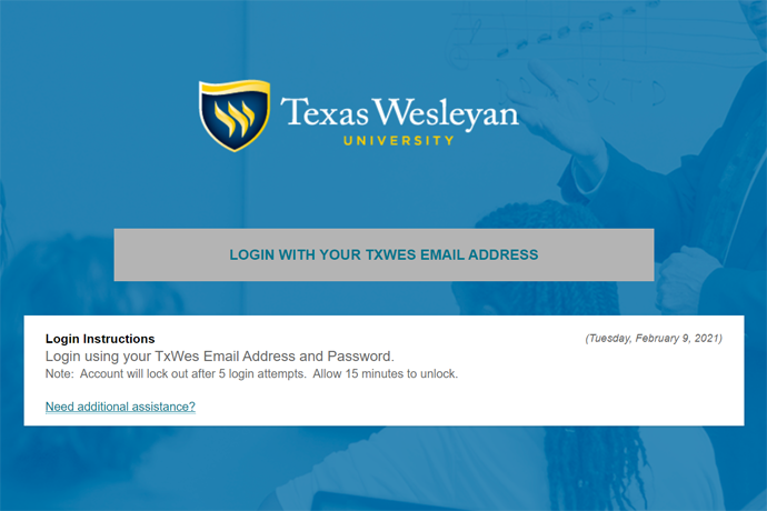 log in to Blackboard with your txwes.edu email address