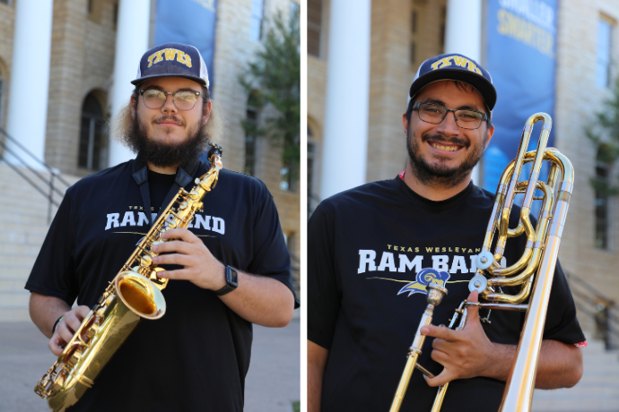 Joe Weidman and Justin Talamantez pose with their instruments