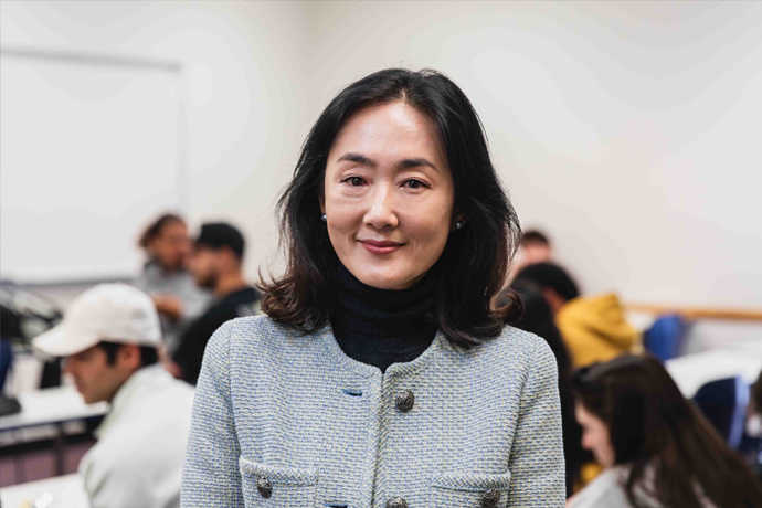 Texas Wesleyan marketing professor Sua Jeon in her classroom