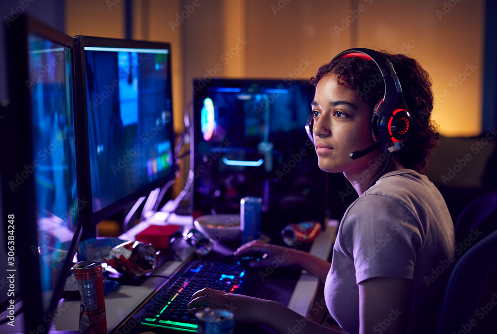 A female gamer enjoying esports