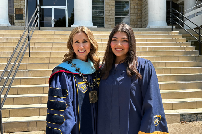 Carla Salazar with President Messer at Convocation.