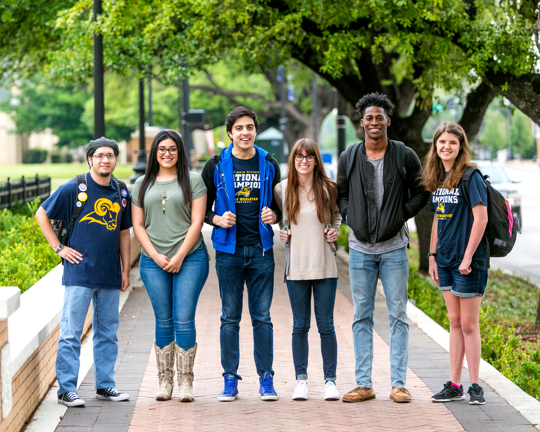 students lined up outside