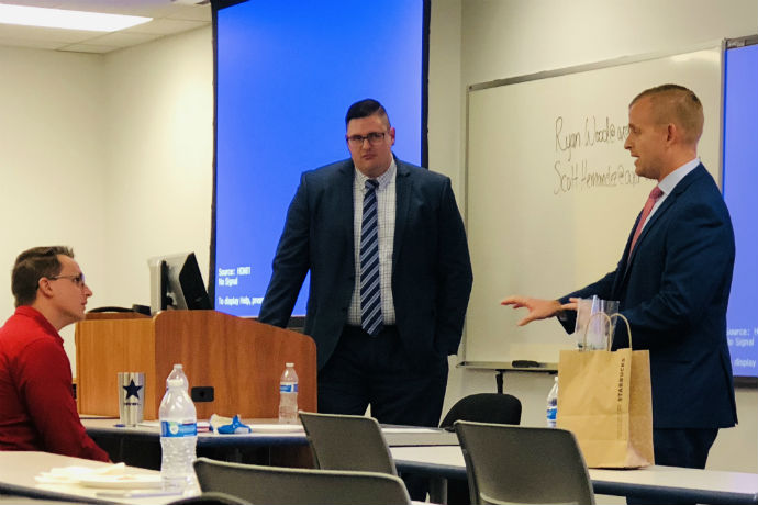 Guest speaker, Ryan Wood addressing the Finance Club during their first meeting of Fall 2018.