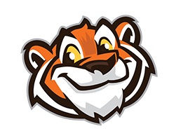 Logo of cartoon smiling tiger serving as logo for Maude Logan Elementary.