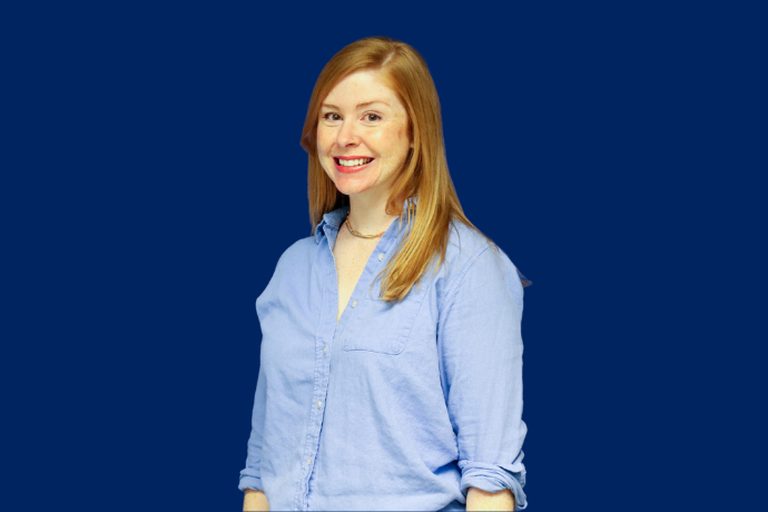 Bailey Freeman with a blue backdrop