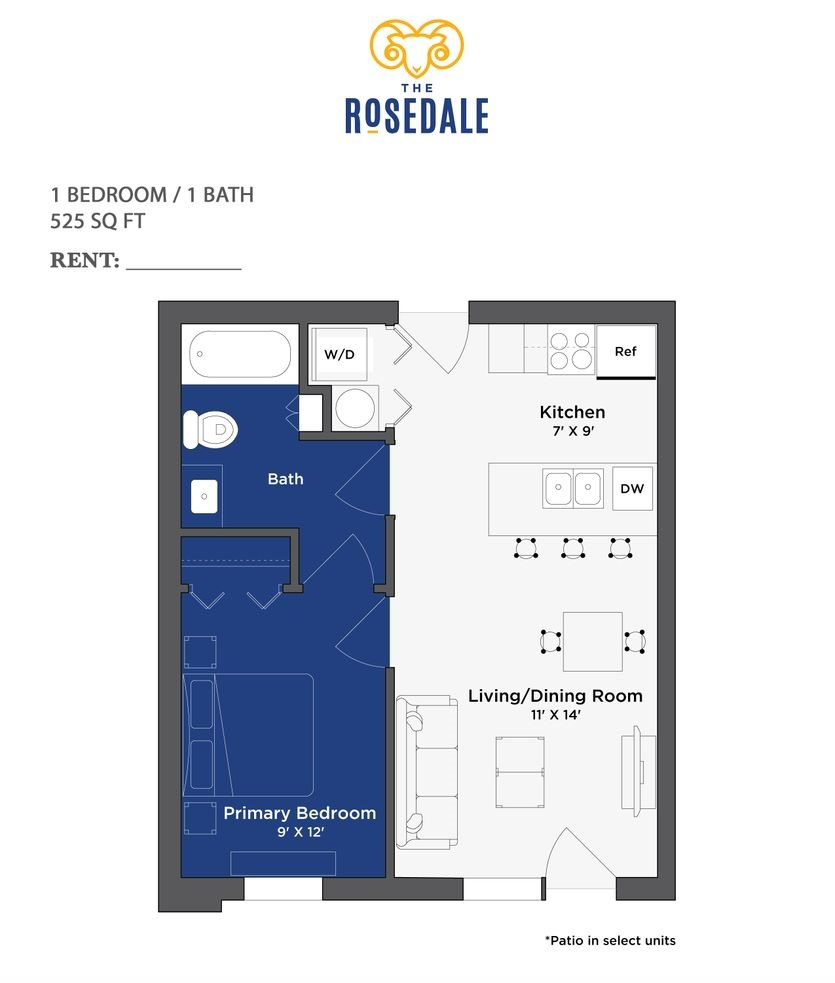 Rosedale 1 bd, 1 ba Floor Plan