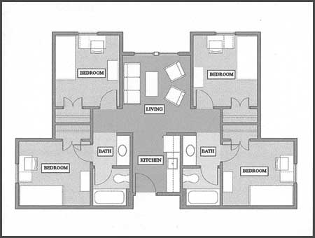 Floor plan of West Village four bedroom apartment
