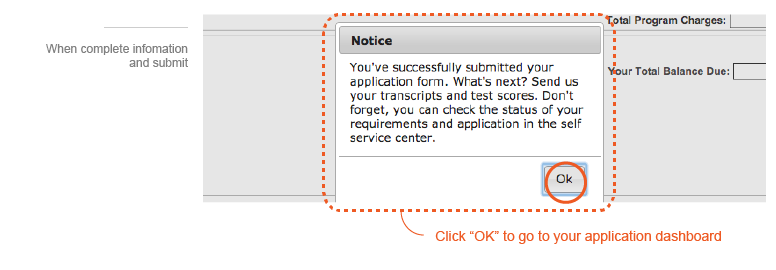 This is the message you will receive when you submit your application. Click 
