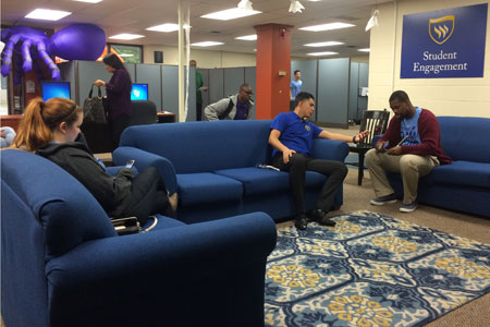 Students take some time to relax between classes in the new 